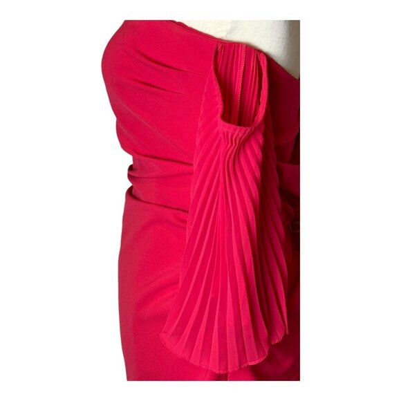 Nicole Miller Dress Women 10 Red Crepe Off Shoulder Pleated Sleeve Ruched Gown - Picture 7 of 13